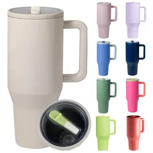 Hot 40oz powder coated flip straw and lid double wall hydro traveler foldable lid with handle mug silicone straw sport mug