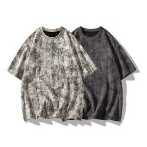 T-shirts à manches courtes unisexe, coupe ample et épaules tombantes, style rétro urbain, avec logo personnalisé, effet vieilli pur et délavé, pour adolescents. - Product Image 1