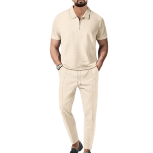 Wholesale New Products Casual Solid Color Zipper-Lapel Short-Sleeved <strong>Pantsuit</strong> for <strong>Men</strong> Fashion - Product Image 4