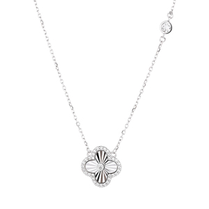 <span class=keywords><strong>Collier</strong></span> ras du cou de luxe pour dames en <span class=keywords><strong>argent</strong></span> sterling 925 Style classique avec pavé de <span class=keywords><strong>trèfle</strong></span> à quatre <span class=keywords><strong>feuilles</strong></span> et placage de rhodium en zircon pour cadeaux - Product Image 1