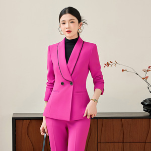 Women's Pink Suit Set Full Sleeve Polyester Formal Anti-Wrinkle Autumn Wear - Product Image 4