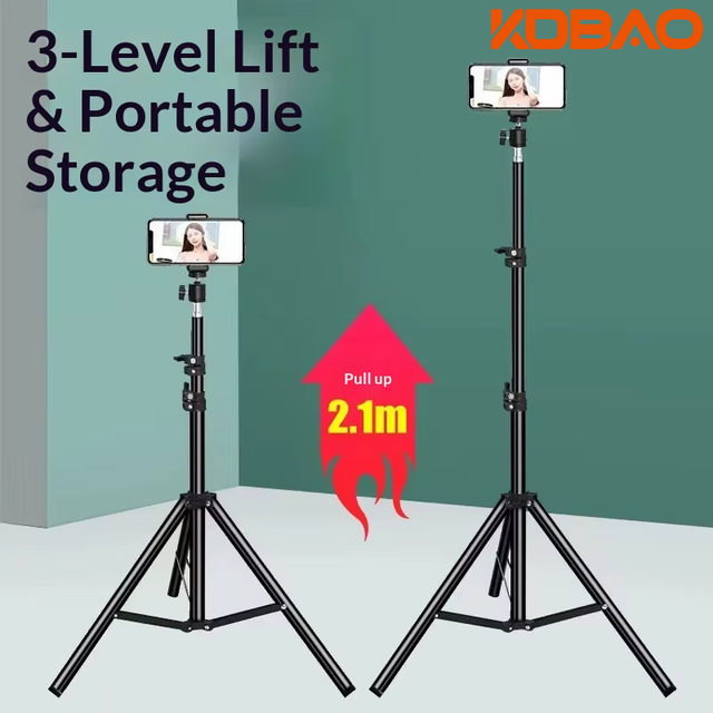Kdbao 55cm/1.1m/1.6m/2.1M Aluminum Alloy Light Stand, Folding Floor-Standing Tripod for Live Streaming & Photography