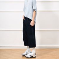Jeans trois-quarts unisexe américain épissé cimeterre vache brute mi Baggy Denim Shorts respirant décontracté pour hommes femmes pour l'été