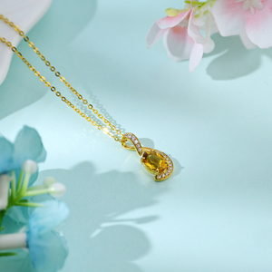 เครื่องประดับหรูหราสำหรับผู้หญิง ขายดี สร้อยคอทองคำแท้ 14K ประดับเพชรแล็บโกรว์ รูปไข่ พร้อมจี้ซิทริน - Product Image 4