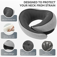 Oreiller de voyage 100 % mousse à mémoire de forme, accessoires portables pour avion avec masque pour les yeux
