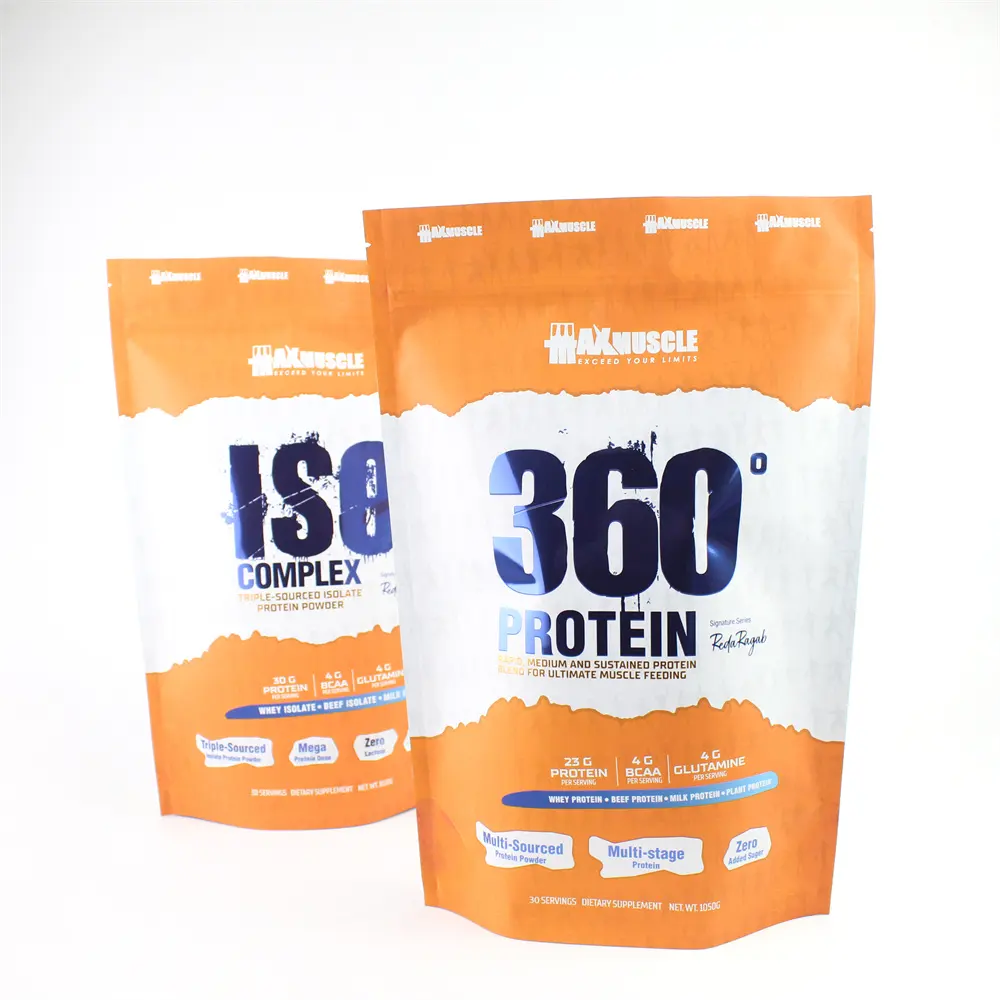 Saco de embalagem de alimentos em pó fabricante saco de proteína de soro de leite personalizado com logotipo UV para impressão de 1KG