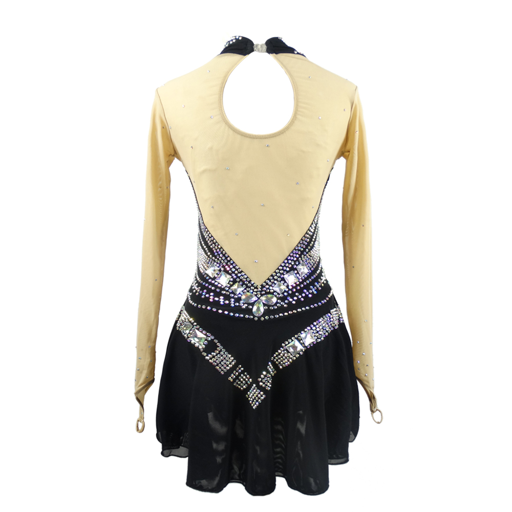 Ice Skating Dress Girls Black Long Sleeves for Competition