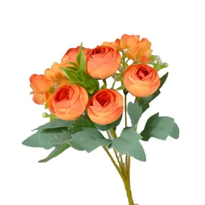 Artificial Rose Bunch Bouquet Camélia De Seda Chá Rose Bouquet Flores Falsas para Evento De Casamento