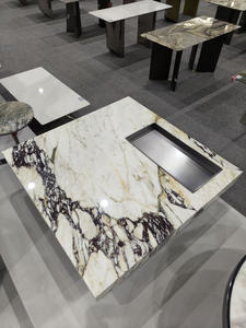 Customized Italian Calacatta Viola Marble Dining <b>Table</b> Modern Design Polished Surface Finish for Hotel Use <b>Lifetime</b> Warranty - Product Image 5