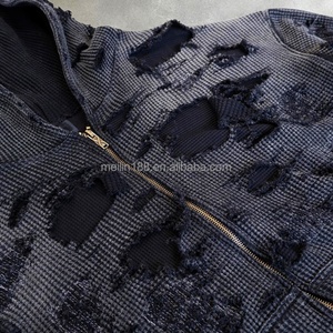 Manufacturers Clothing Custom Waffle Thermal Hoodie Distress Acid Wash Vintage <b>Zip</b> <b>up</b> <b>Jackets</b> Blank Waffle Hoodies for Men - Product Image 5
