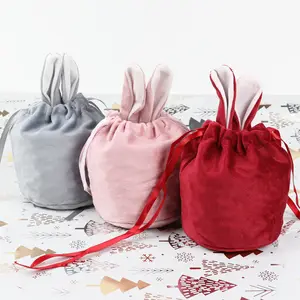 Sac à cordon recyclable en velours rose pour cadeau de mariage emballage de chaussures à cheveux sac de poche en velours doux de luxe pour oreilles de lapin