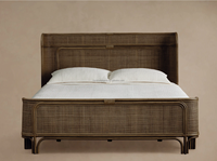 Nouvelle Arrivée Lit Plateforme de Luxe en Bois et Rotin Tressé pour Villa Intérieure, Design Exclusif