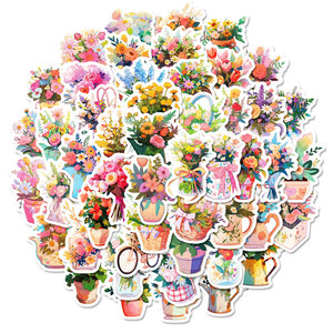 50 pz Bouquet di fiori di cartone animato adesivi Graffiti per vaso di frigorifero decorazione murale adesivo floreale negozio di fiori - Product Image 2