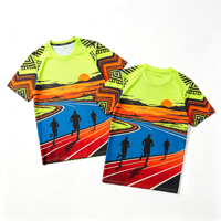 T-shirt personnalisé en gros avec impression intégrale, motif tribal géométrique, séchage rapide, manches courtes, performance, avec slogan, vêtement de sport