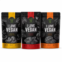 Sachet d'emballage pour noix avec logo personnalisé imprimé I LOVE VEGAN, pochette verticale en Mylar avec fermeture éclair pour amandes et pistaches biologiques