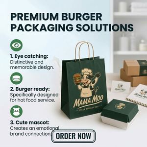 Bolsas de Papel para Llevar Hamburguesas, Color Verde Oscuro, con Asas de Cuerda, Caja para Hamburguesas a Juego, Logotipo Personalizado para Restaurantes de Comida Rápida, Suministro al por Mayor - Product Image 3