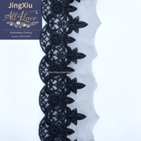 Bordure en dentelle brodée de perles et de sequins noirs, garniture en maille de 5''+ de largeur pour accessoires d'Abaya, Kaftan et Robe Musulmane de Dubaï