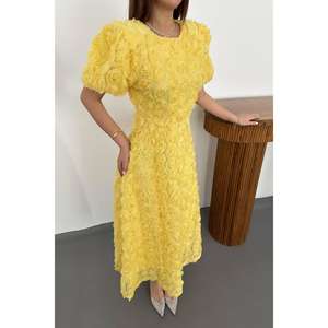 Vestido de Noche de Gala Amarillo XS al por Mayor con Cuello Alto, Cintura Imperio, Lentejuelas Tejidas a Crochet, Largo hasta el Suelo para Fiesta Formal - Product Image 2