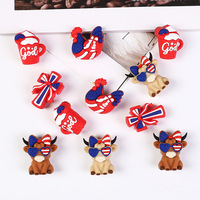 Perles décoratives 3D en silicone motif Vache des Highlands pour DIY, ornements de stylos, perles décoratives Fête de l'Indépendance, perles à trou droit, perles croisées