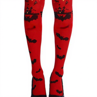 Chaussettes au-dessus du genou en polyester tricoté, respirantes, à séchage rapide, motif chauve-souris, pour fête costumée