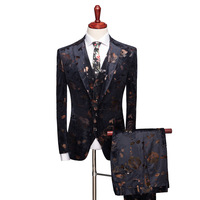 Costume trois pièces de luxe imprimé OEM 2026 pour homme, coupe ajustée, col cranté, style business formel léger