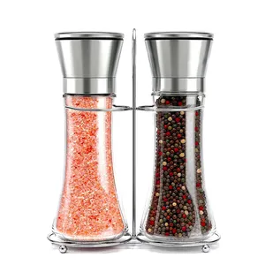 Nhà Sản Xuất Thép Không Gỉ Refillable Muối & Peppercorn Shakers Với Một Đứng Coarseness Muối Và Hạt Tiêu Máy Xay Bộ 2Pcs