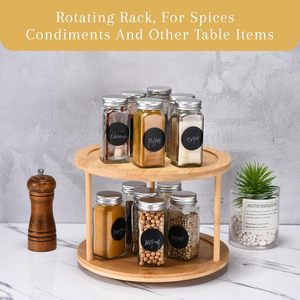 Étagère à épices rotative à 360 degrés en bambou à 2 niveaux pour comptoir de <span class=keywords><strong>cuisine</strong></span>, armoires, garde-manger - Product Image 2