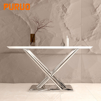 Nouvelle console d'entrée moderne avec plateau en verre trempé de 12 mm, pieds en acier inoxydable et marbre