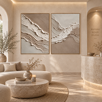 Décoration murale diptyque abstraite en relief 3D, tons terre, style Wabi Sabi neutre, pour hôtel, villa, salon