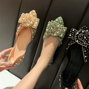 Nieuwste Trend Wees Teen Vrouwelijke Schoenen Slip Op Diamant Sexy Platte Kleding Schoenen Voor Vrouwen