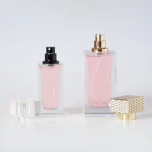 Kelas tinggi flint 50ml elegan kosong transparan tangan dipoles persegi botol parfum kaca