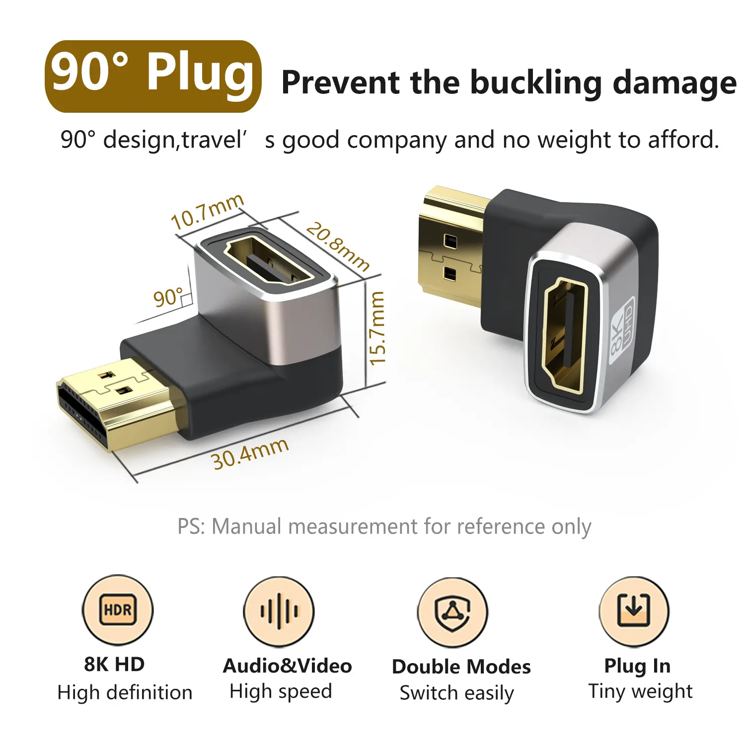 Adattatore HDMI da 90 gradi adattatore da maschio a femmina ad angolo retto 8K HDR HD compatibile con Laptop UHD TV Monitor PS5 PS4