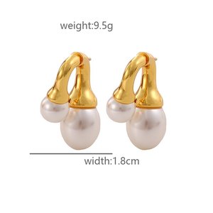 ชุดต่างหูห่วงไข่มุกผีเสื้อของผู้หญิงทำจากสเตนเลสชุบทอง14K & 18K เครื่องประดับแฟชั่นตามสั่ง - Product Image 2