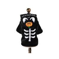 Manteau de chien squelette d'Halloween noir en peluche avec capuche et applique citrouille, vêtements pour chiot