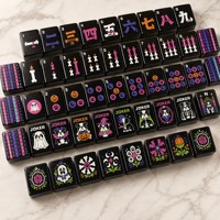 Jeu de Mahjong de Luxe pour Halloween, thème Bouledogue Français, avec tuiles noires brillantes et motifs de chien effrayant et de Joker, idéal pour les fêtes et comme cadeau