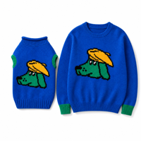 Ensemble de pulls côtelés contrastants pour animaux de compagnie et propriétaires, motif chien de dessin animé mignon, jacquard, sur mesure, ODM, OEM, vente en gros