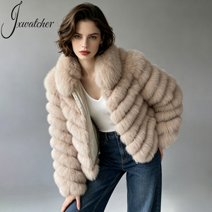 Commercio all'ingrosso Double-face Wear Anti-restringimento colletto rimovibile donna tessuto di seta giacche reversibili inverno vera pelliccia di volpe cappotto <span class=keywords><strong>corto</strong></span> - Product Image 2