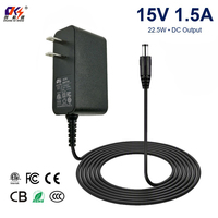 Adaptateur secteur Chuangkesheng 100-240VAC vers DC 15V 1.5A 22.5W Noir Blanc, alimentation à découpage certifiée ETL FCC CE CB RoHS CCC