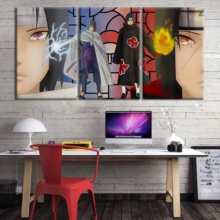 3Pcs HD ภาพการ์ตูน Itachi และ Sasuke อะนิเมะโปสเตอร์ผ้าใบ Art Wall ภาพวาดการ์ตูนน้ำมันภาพวาดผ้าใบตกแต่งบ้าน