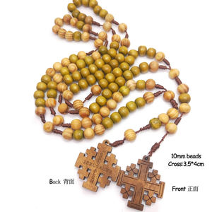 Chapelet en bois de rome, croix, collier, perles, cadeau catholique en bois, perles de prière religieuse pour <span class=keywords><strong>Chuch</strong></span>/maison - Product Image 2