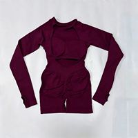 Combinaison de yoga une pièce sans coutures personnalisée à manches longues, gainante ventre plat, séchage rapide, respirante, dos nu, pour le sport
