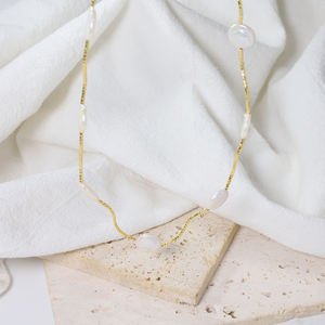 Peishang - Collar de Plata de Ley 925 con Colgante de Perla Blanca de Grado AAAAA Chapado en Oro para Mujer, Cadena de Eslabones, Hecho a Mano, Moderno - Product Image 3