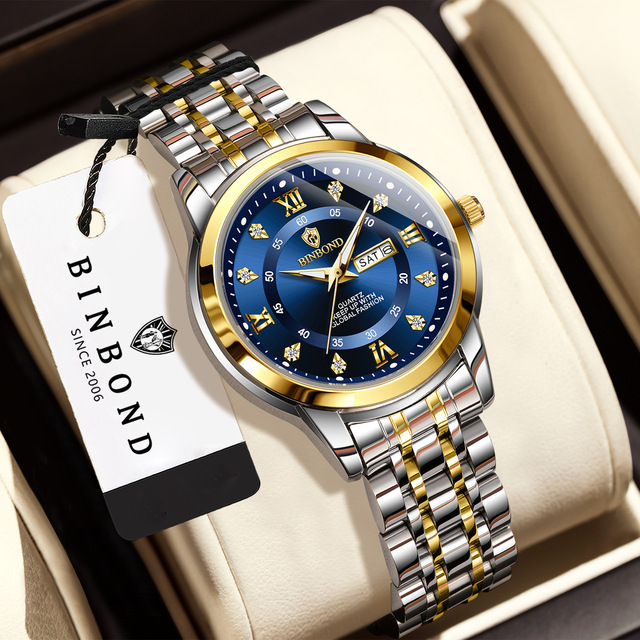 BINBOND Top Brand Luxury Fashion Business Women's Quartz Watches 30M Waterproof Week Date Clock Sport Ladies' Wristwatch