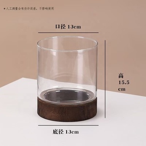 Vase à fleurs en verre cylindrique <span class=keywords><strong>de</strong></span> Base en bois artistique <span class=keywords><strong>de</strong></span> Style rustique classique pour cheminée chambre cuisine <span class=keywords><strong>salon</strong></span> centres <span class=keywords><strong>de</strong></span> <span class=keywords><strong>table</strong></span> - Product Image 3