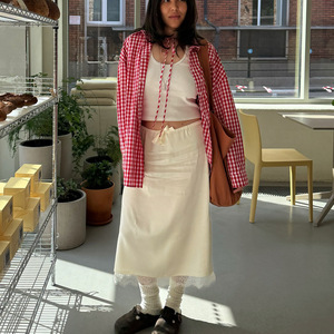 French Lace Trimmed Satin Midi <b>Skirt</b> High Waist Solid Color Women's <b>Skirt</b> With Micro <b>Elasticity</b> Polyester Fabric - Product Image 3