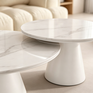 Ensemble de tables basses rondes modernes blanches, plateau en marbre, base solide, luxe léger, meubles multifonctionnels pour salon - Product Image 2