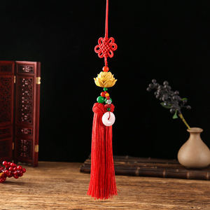 Chinese Knot Lotus Tassel Pendant With White Jade Car Rearview <b>Mirror</b> Ornament Handmade Decorative Charm - Product Image 2