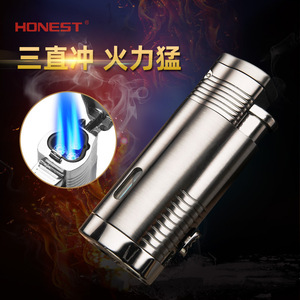 JOFI Metal Classic Gas-Filled Three-Flush Cigar <b>Lighter</b> <b>Windproof</b> Multifunctional with Visible Gas Window Personal Gift - Product Image 2