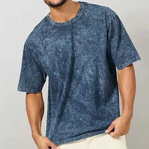 เสื้อยืดผู้ชายทรงปกติ ผ้าฝ้าย 100% สีพื้น 220GSM ซักแบบ Acid Wash เป็นมิตรกับสิ่งแวดล้อม ระบายอากาศได้ดี ป้องกันรอยยับ รับสกรีนโลโก้ - Product Image 1