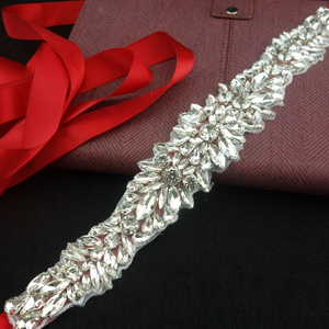 Impresionante pulsera de diamantes de imitación de plata trim <span class=keywords><strong>rojo</strong></span> lazo hecho a mano cinturón de novia con cuentas para las mujeres vestido de noche - Product Image 4